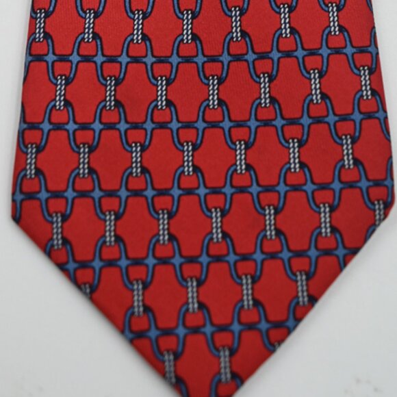 Vintage Hermes Silk Tie Hot Air Balloons 7233 UA Necktie  Vintage Hermes France Red With Blue and Silver Links 3 1/2 Silk Tie 931 HA